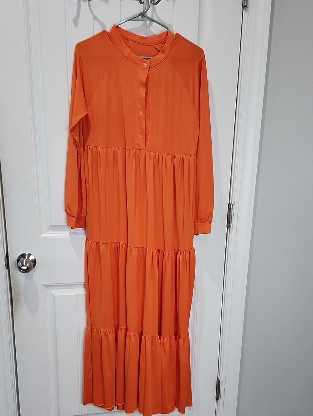 Orange Tiered Long-Sleeve Maxi Dress